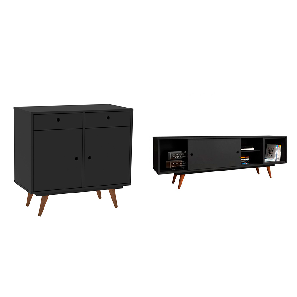 Conjunto Rack com Buffet Retrô Goslar Preto