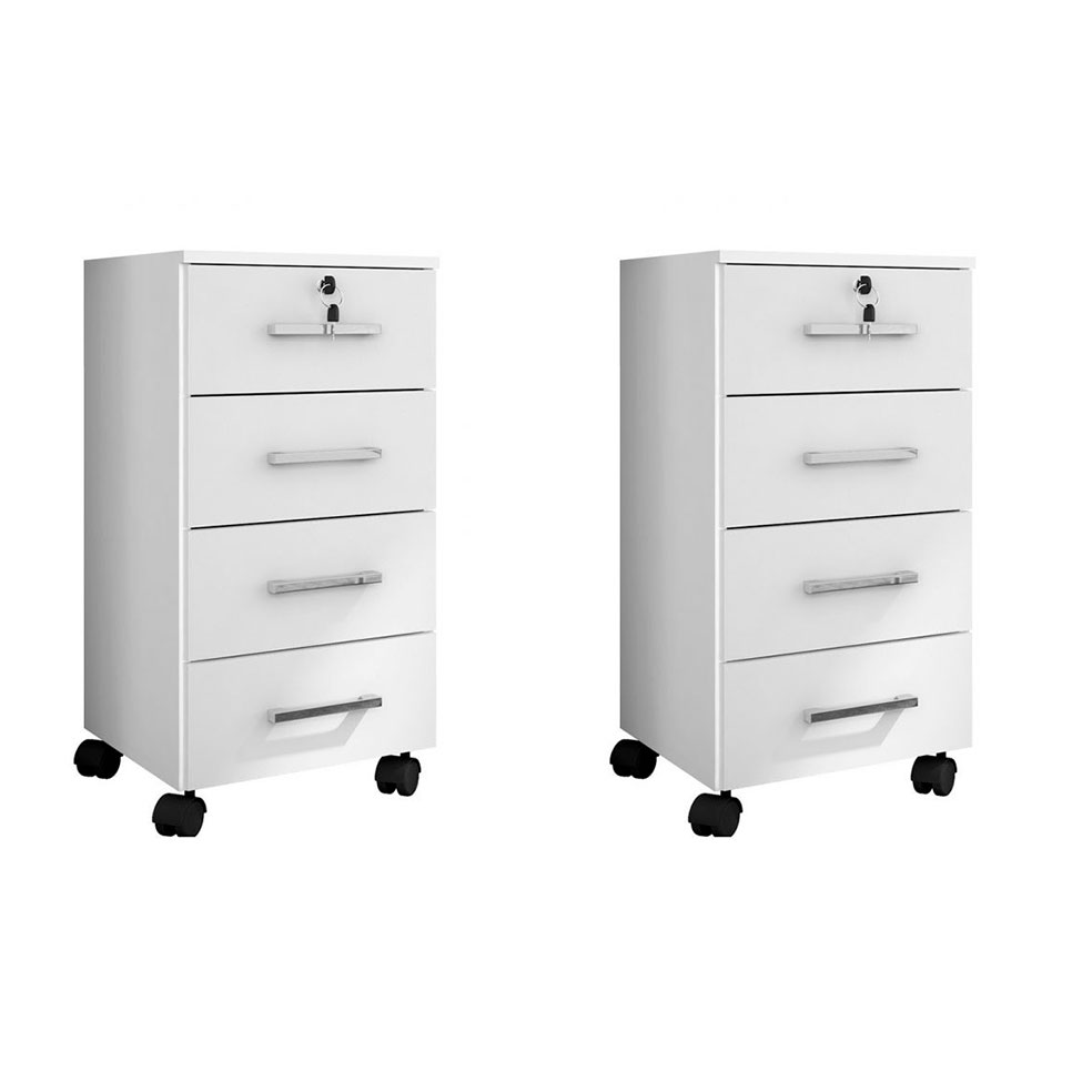 Conjunto com 2  Gaveteiros Gávea Flex 8 GV Branco e Amarelo