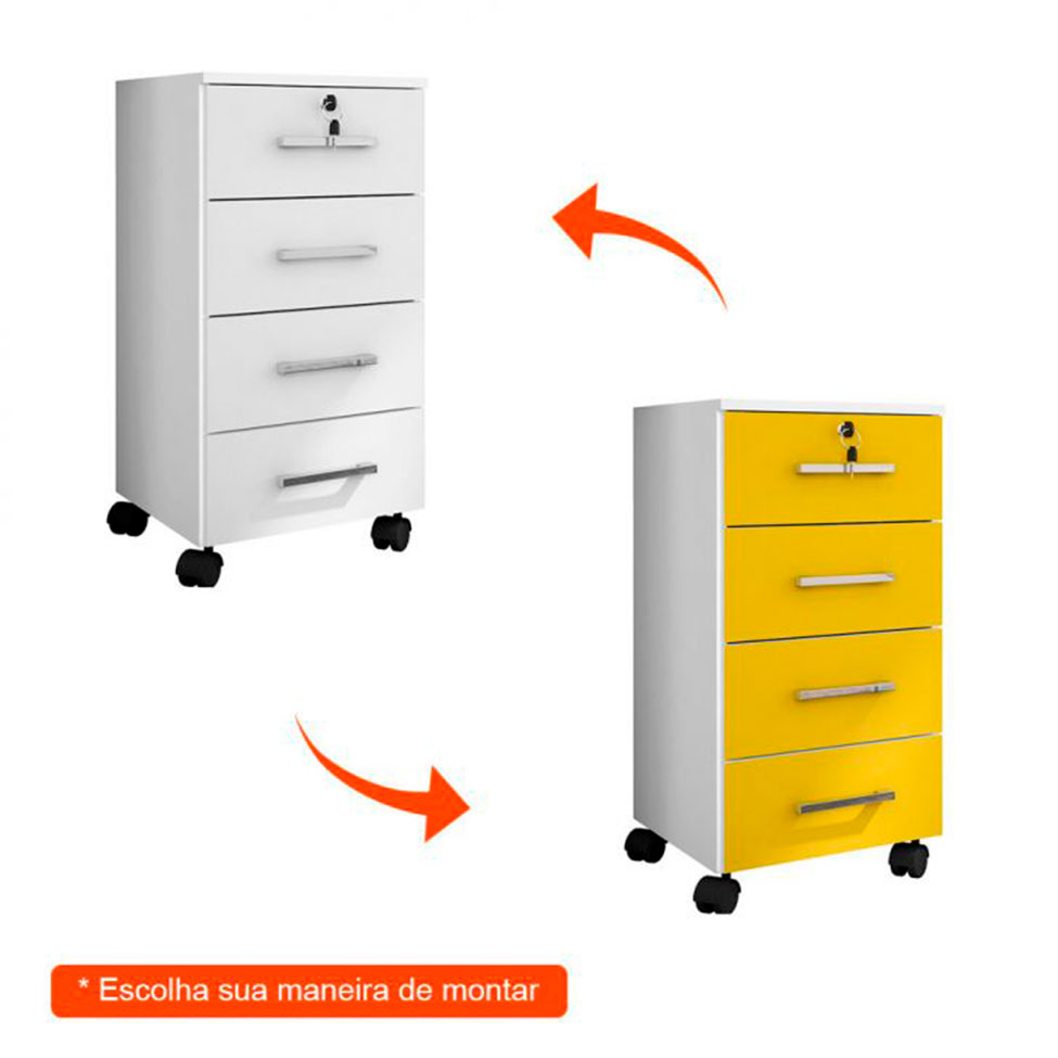 Conjunto com 2  Gaveteiros Gávea Flex 8 GV Branco e Amarelo