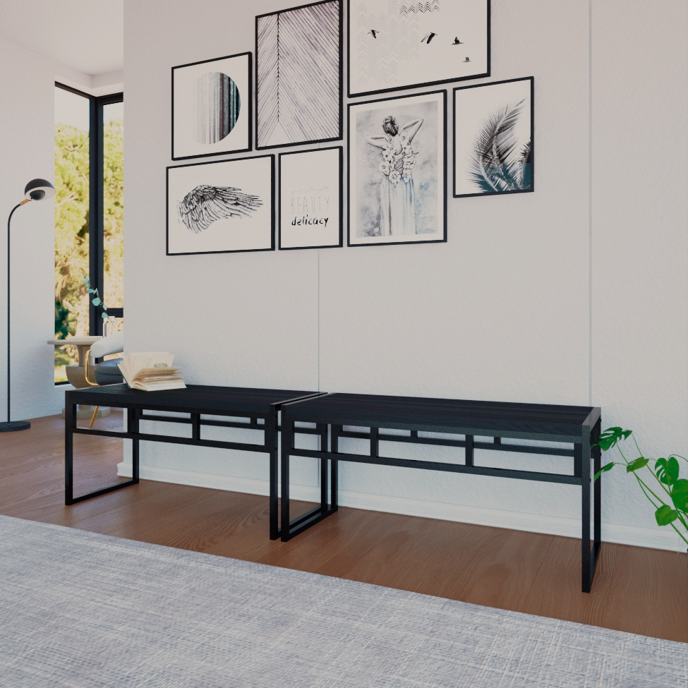 Conjunto com 2 Bancos de Jantar Wooden Ônix e Preto
