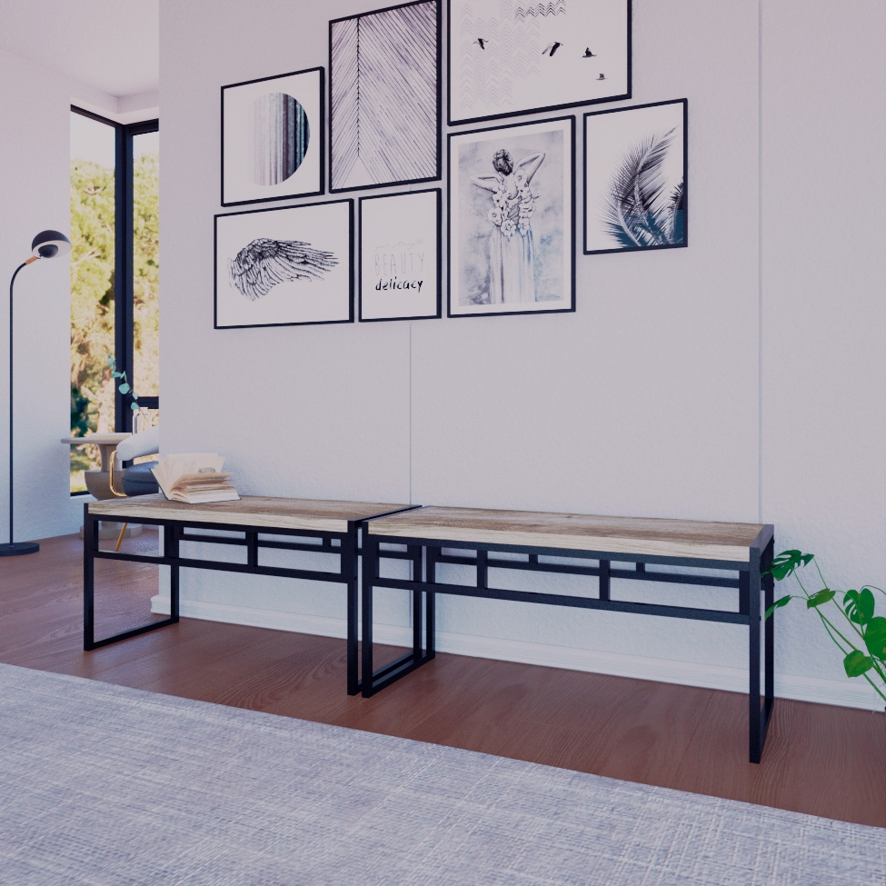Conjunto com 2 Bancos de Jantar Wooden Carvalho e Preto