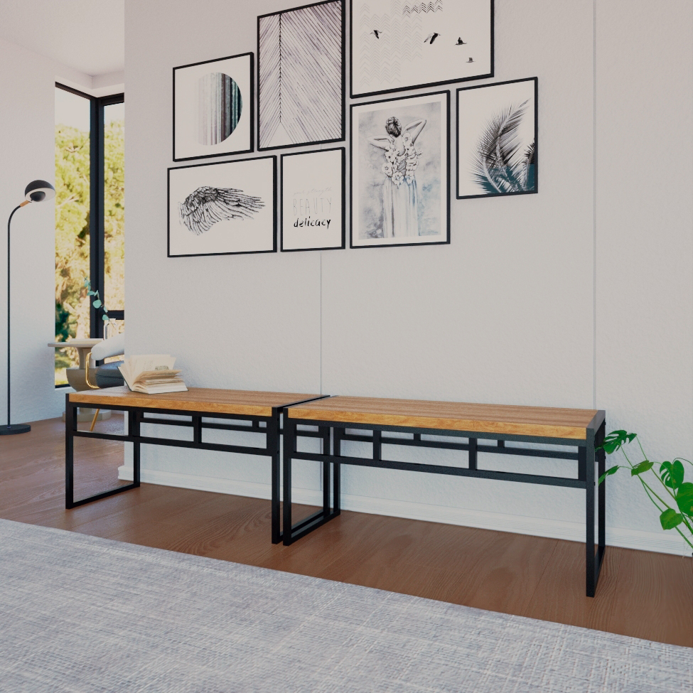 Conjunto com 2 Bancos de Jantar Wooden Mel e Preto