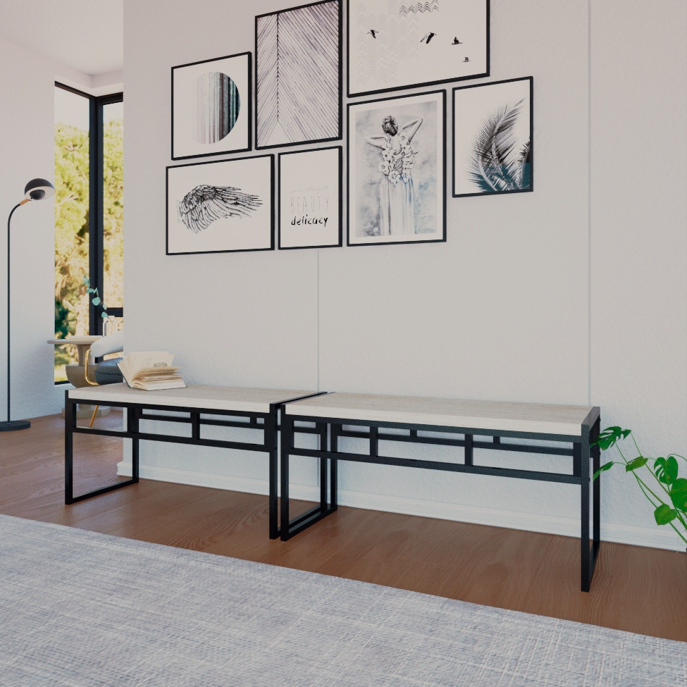 Conjunto com 2 Bancos de Jantar Wooden Snow e Preto