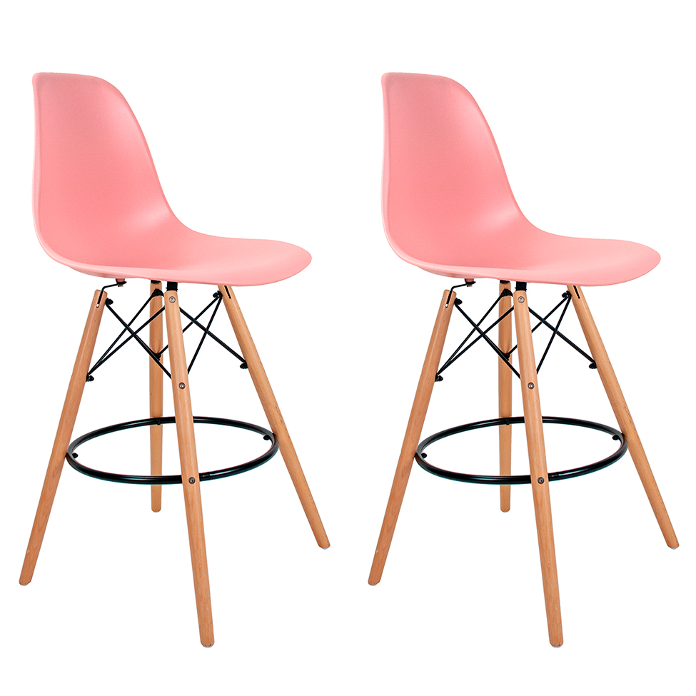 Conjunto com 2 Banquetas Charles Eames Rosa