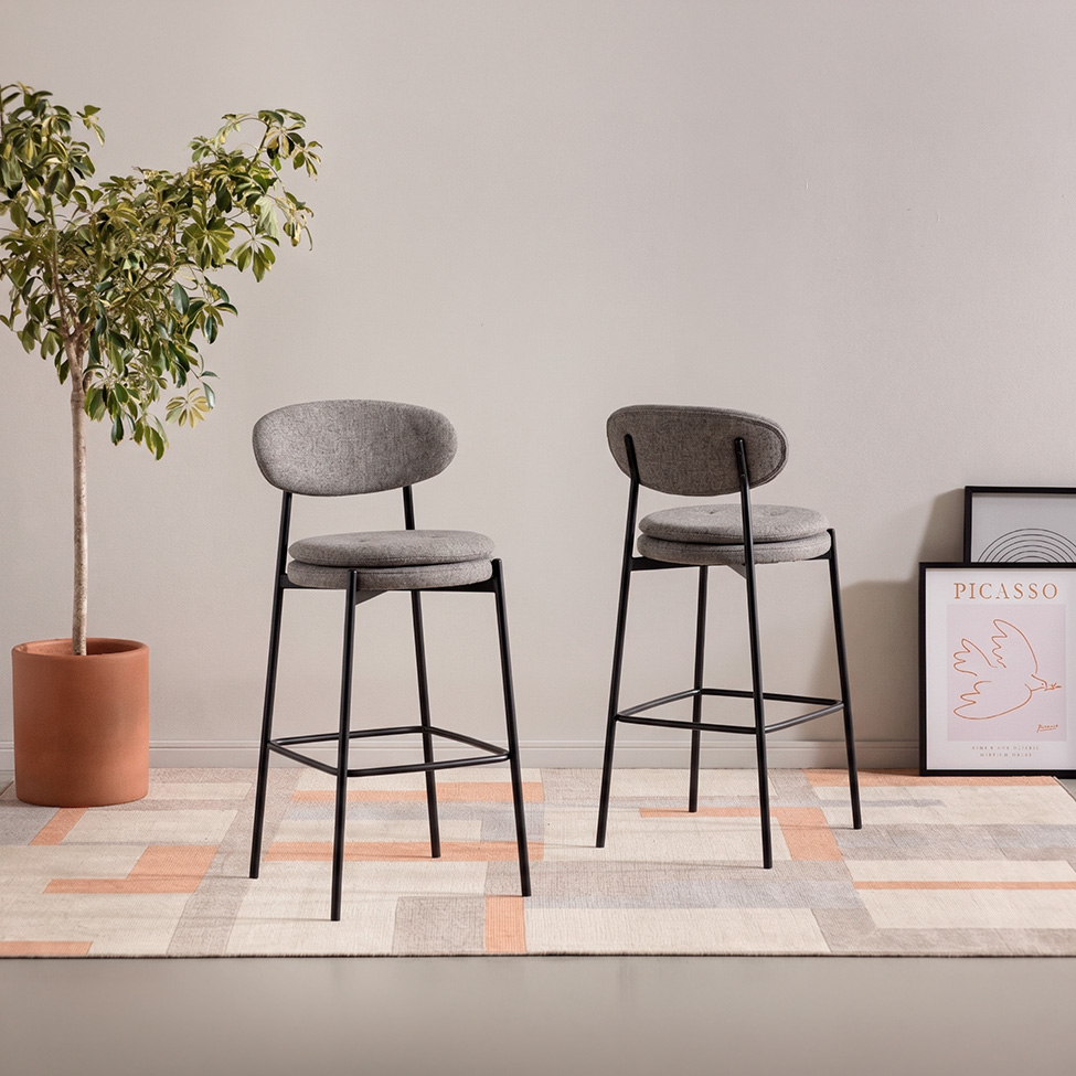 Conjunto com 2 Banquetas Fixas Piscis Cinza Claro