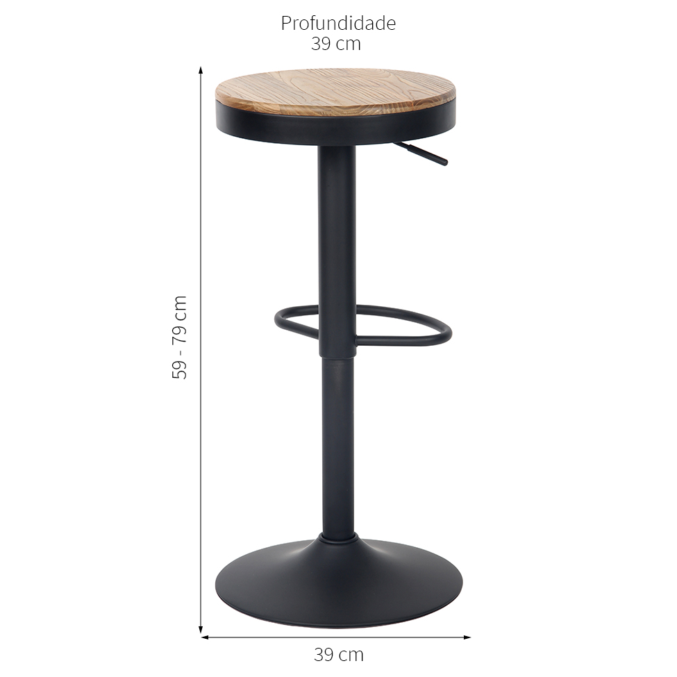 Conjunto com 2 Banquetas Giratórias Bayonne Preto