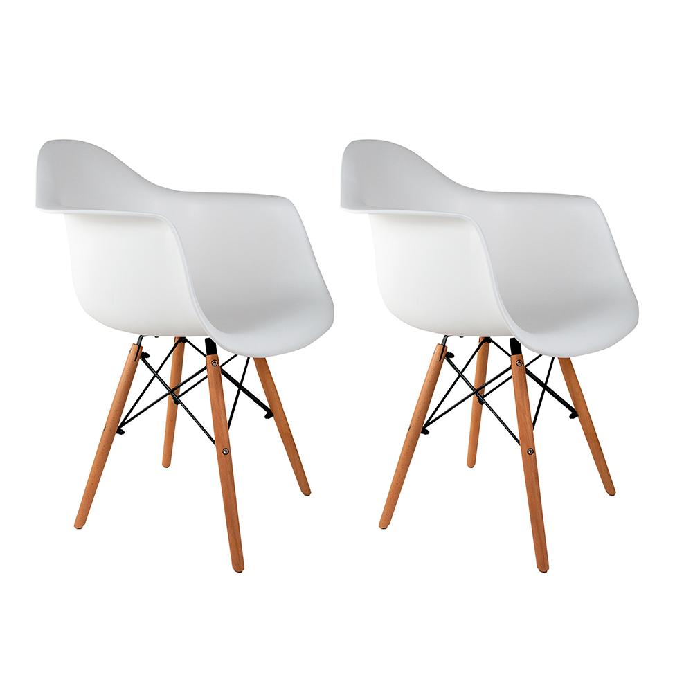 Conjunto com 2 Cadeiras Charles Eames com Braço I Branco