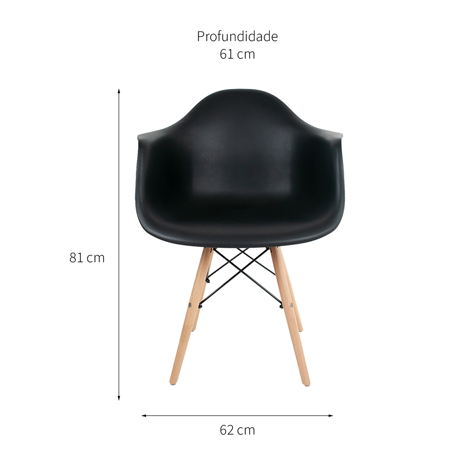 Conjunto com 2 Cadeiras Charles Eames com Braço I Preto