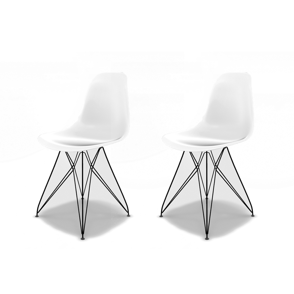 Conjunto com 2 Cadeiras Eames Eiffel Branco e Preto