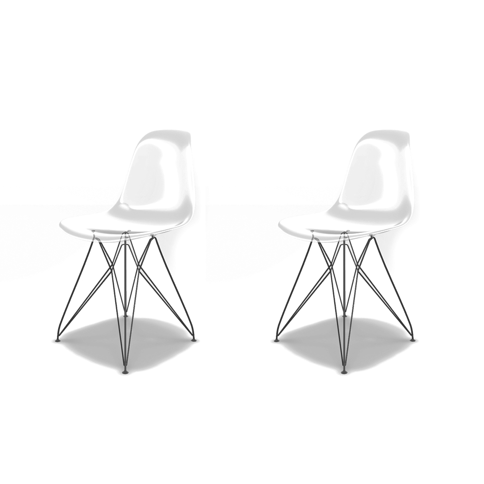 Conjunto com 2 Cadeiras Eames Eiffel Transparente e Preto