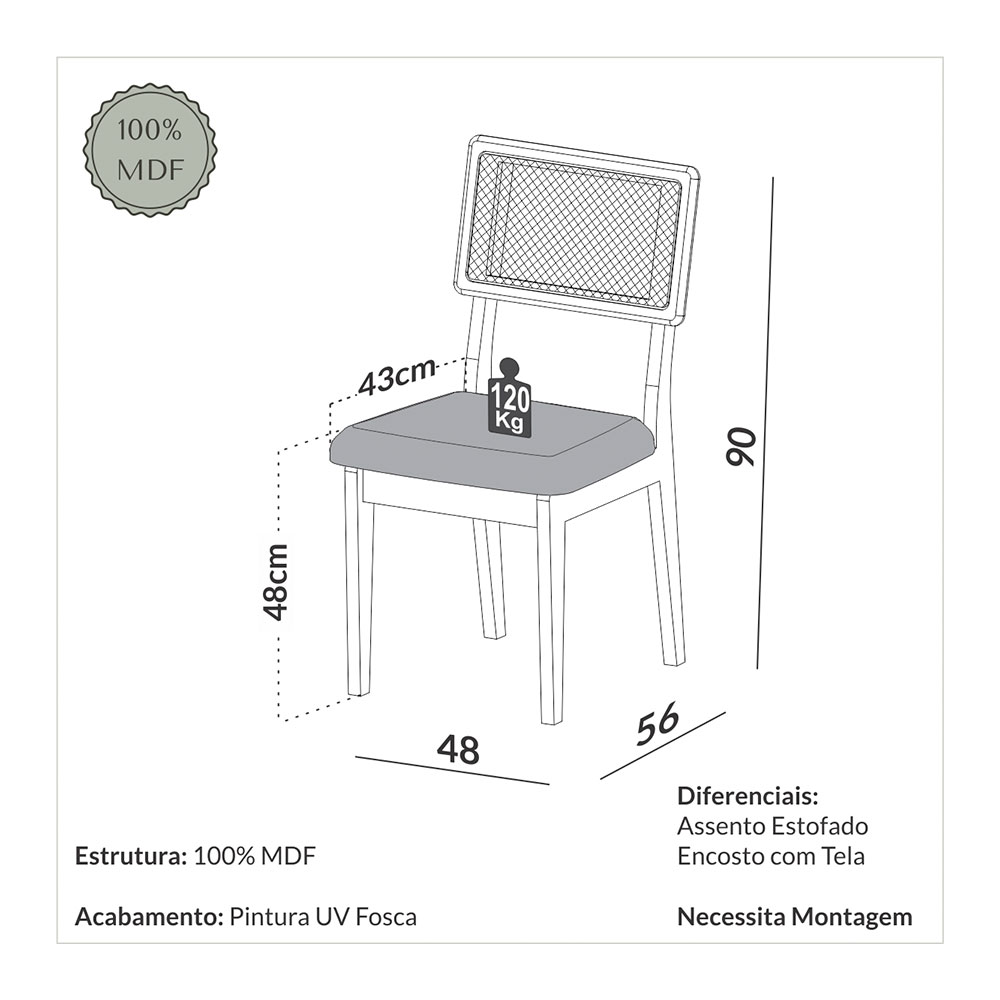 Conjunto com 2 Cadeiras Favale Algodão Cesare e Freijó