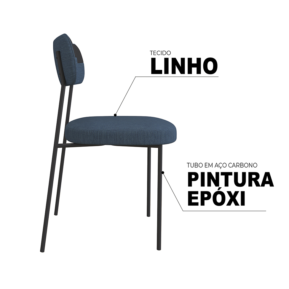 Conjunto com 2 Cadeiras Mona Linho Azul e Preto