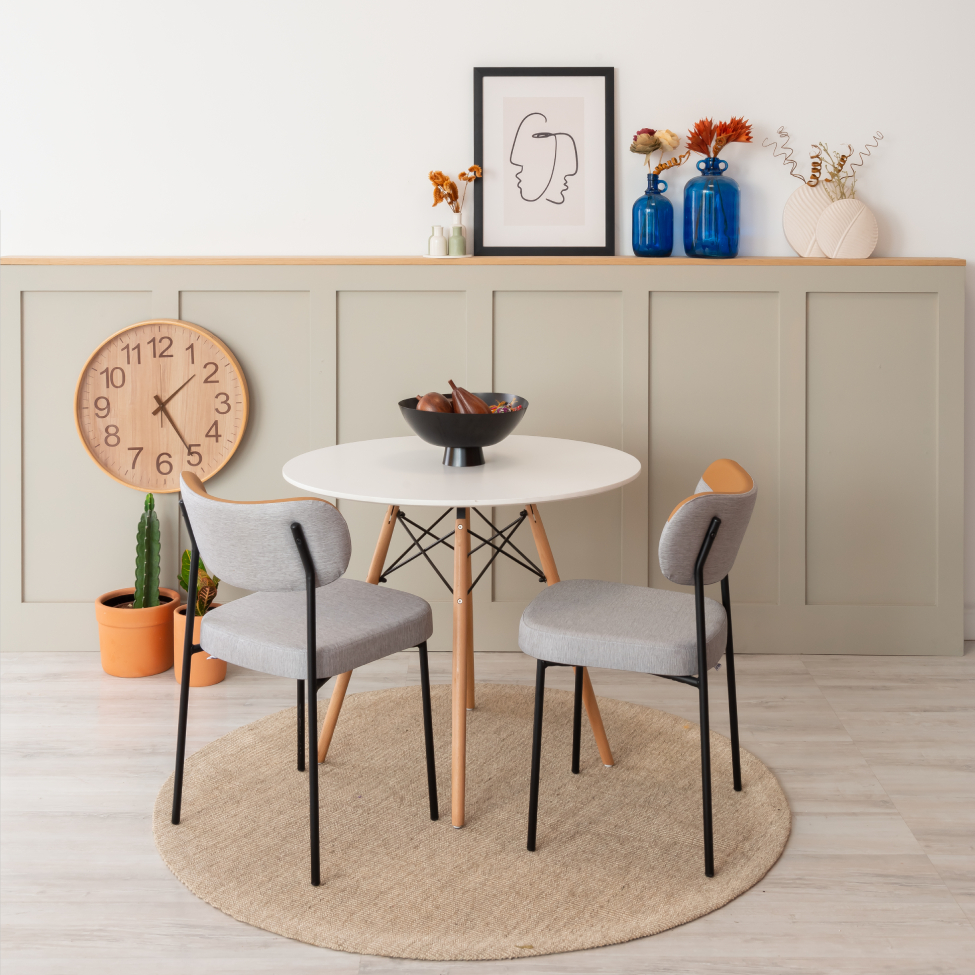 Conjunto com 2 Cadeiras Mona Linho Cinza e Caramelo