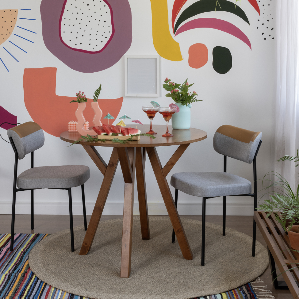Conjunto com 2 Cadeiras Mona Linho Cinza e Caramelo