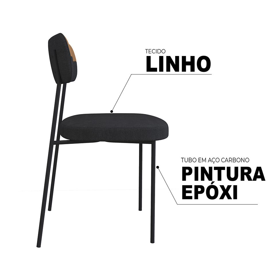 Conjunto com 2 Cadeiras Mona Linho Grafite e Preto