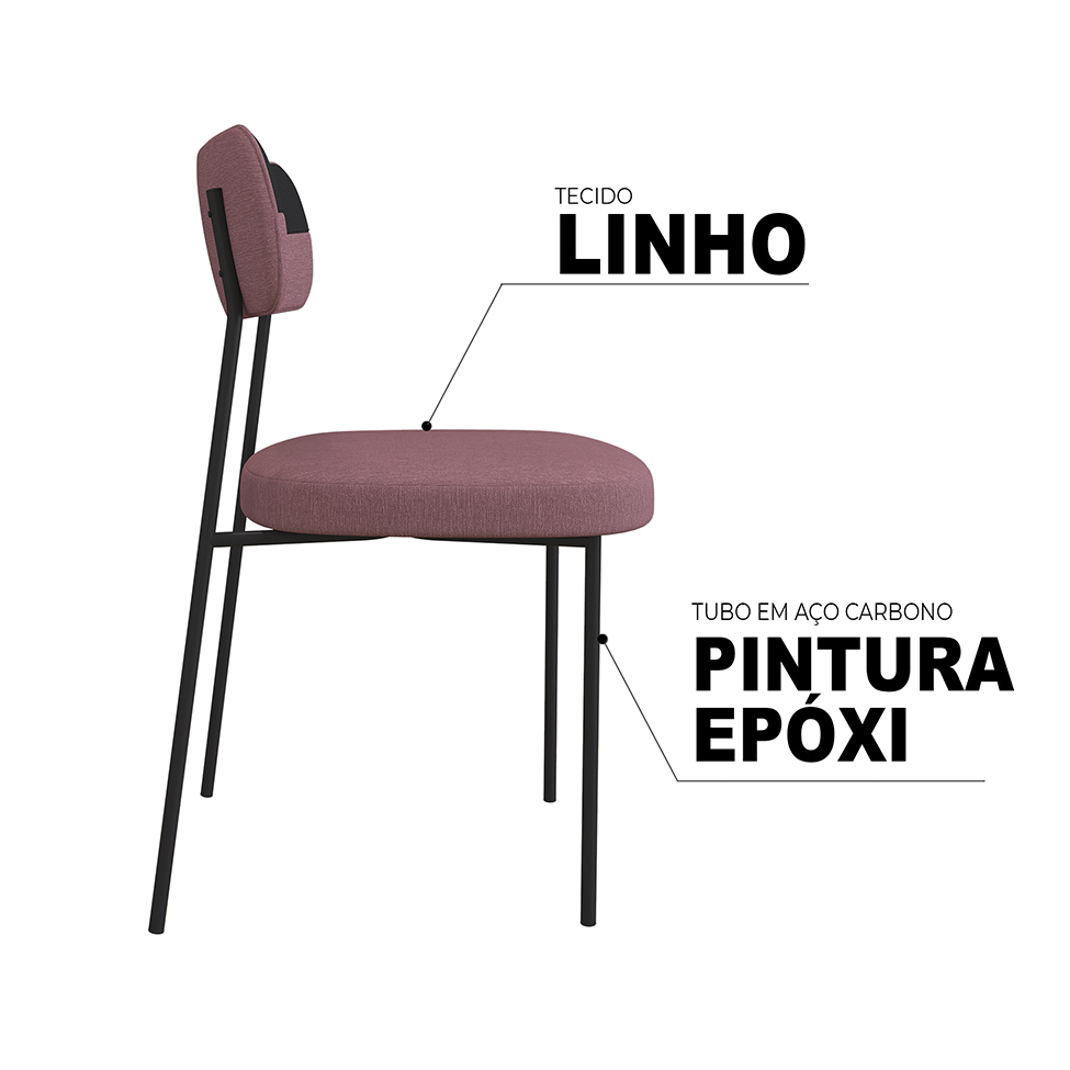 Conjunto com 2 Cadeiras Mona Linho Rosa e Preto
