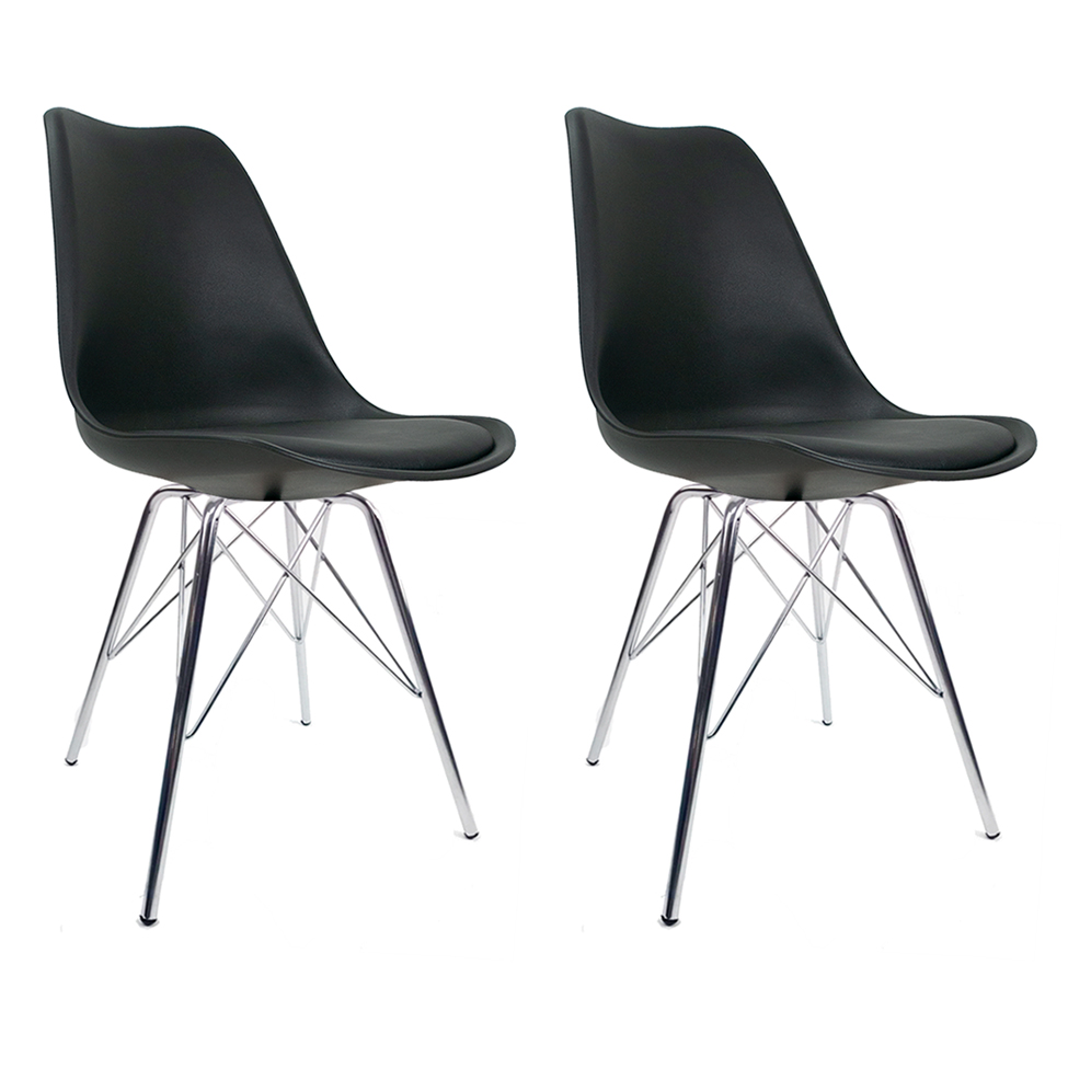Conjunto com 2 Cadeiras Tower Cromado e Preto