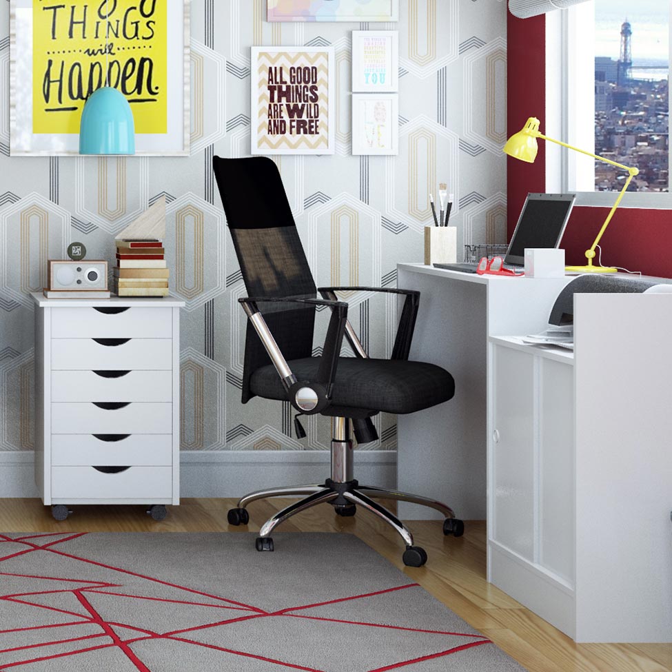 Conjunto com 2 Cadeiras de Escritório Diretor Giratórias Vancouver com Braços Preto