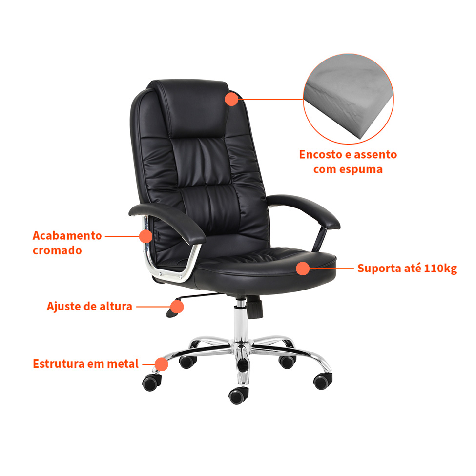 Conjunto com 2 Cadeiras de Escritório Presidente Giratórias Finland Preto