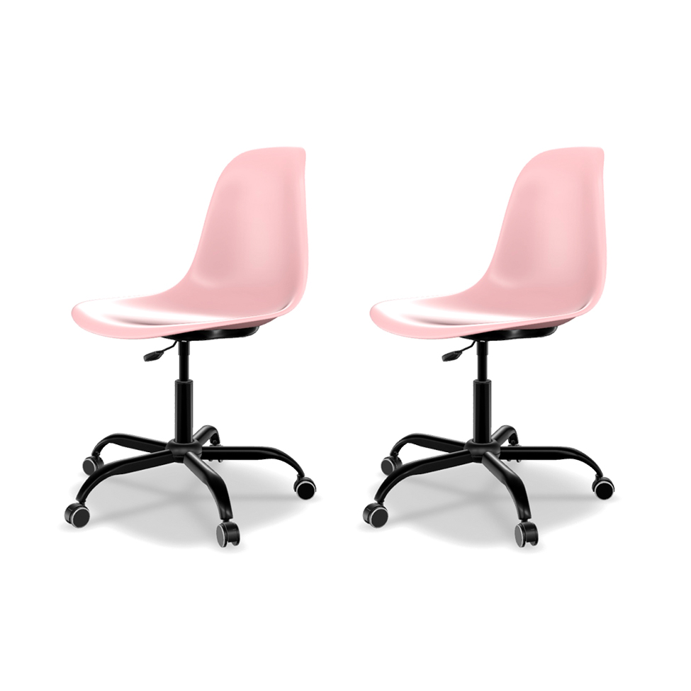 Conjunto com 2 Cadeiras de Escritório Secretária Eames Office Rosa e Preto