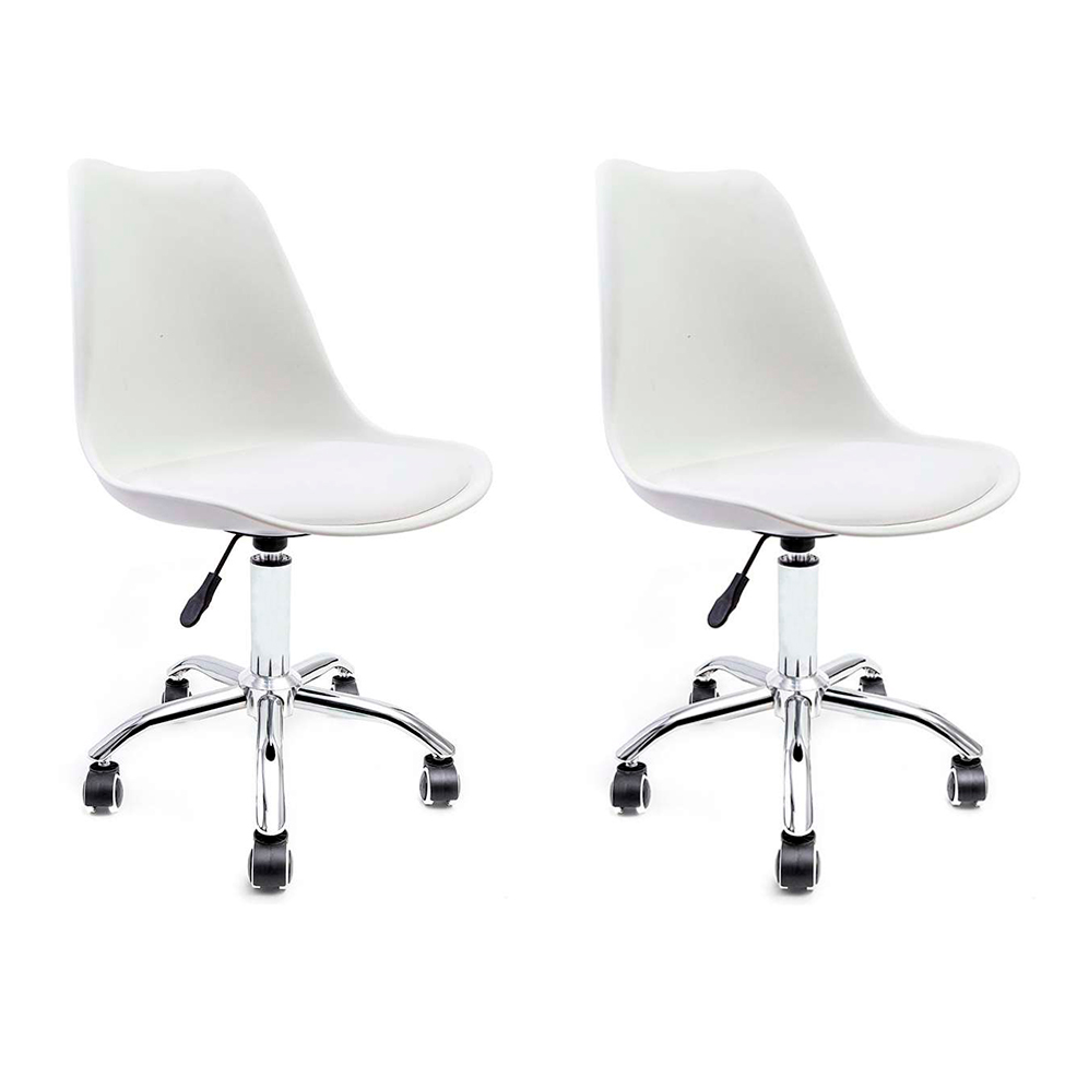 Conjunto com 2 Cadeiras de Escritório Secretária Saar Cromado e Branco