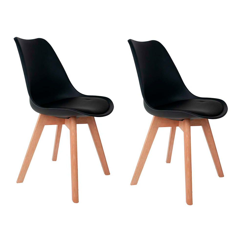 Conjunto com 2 Cadeiras de Jantar Saarinen Wood Preto