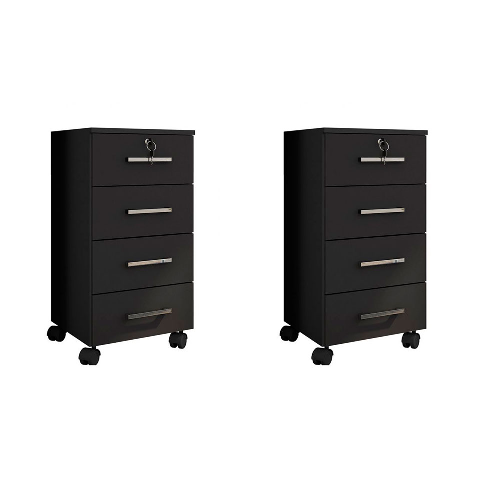 Conjunto com 2 Gaveteiros Gávea Flex 8 GV Preto e Amarelo