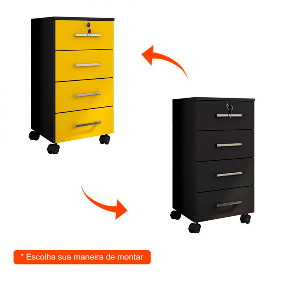 Conjunto com 2 Gaveteiros Gávea Flex 8 GV Preto e Amarelo