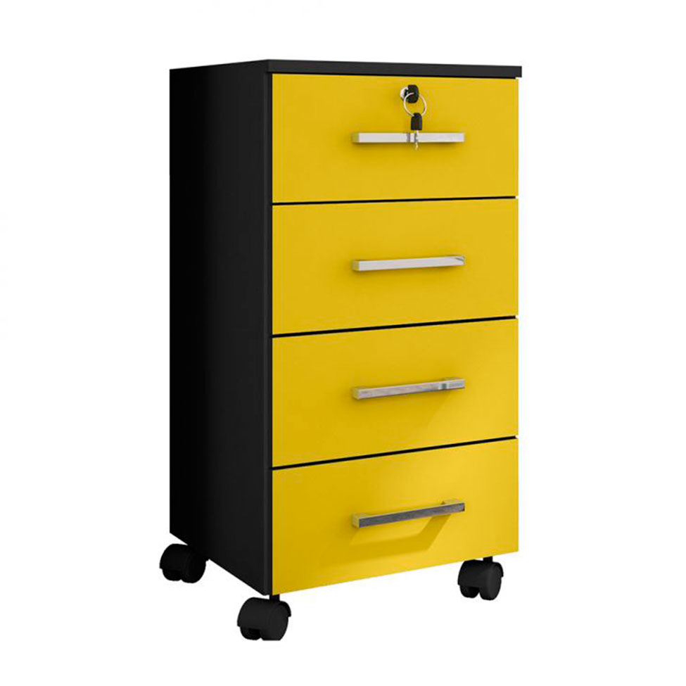 Conjunto com 2 Gaveteiros Gávea Flex 8 GV Preto e Amarelo