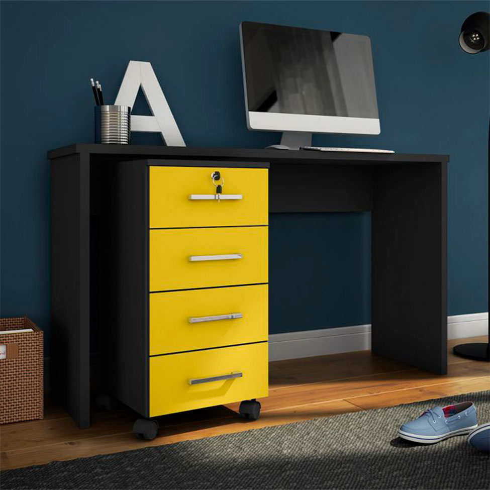 Conjunto com 2 Gaveteiros Gávea Flex 8 GV Preto e Amarelo