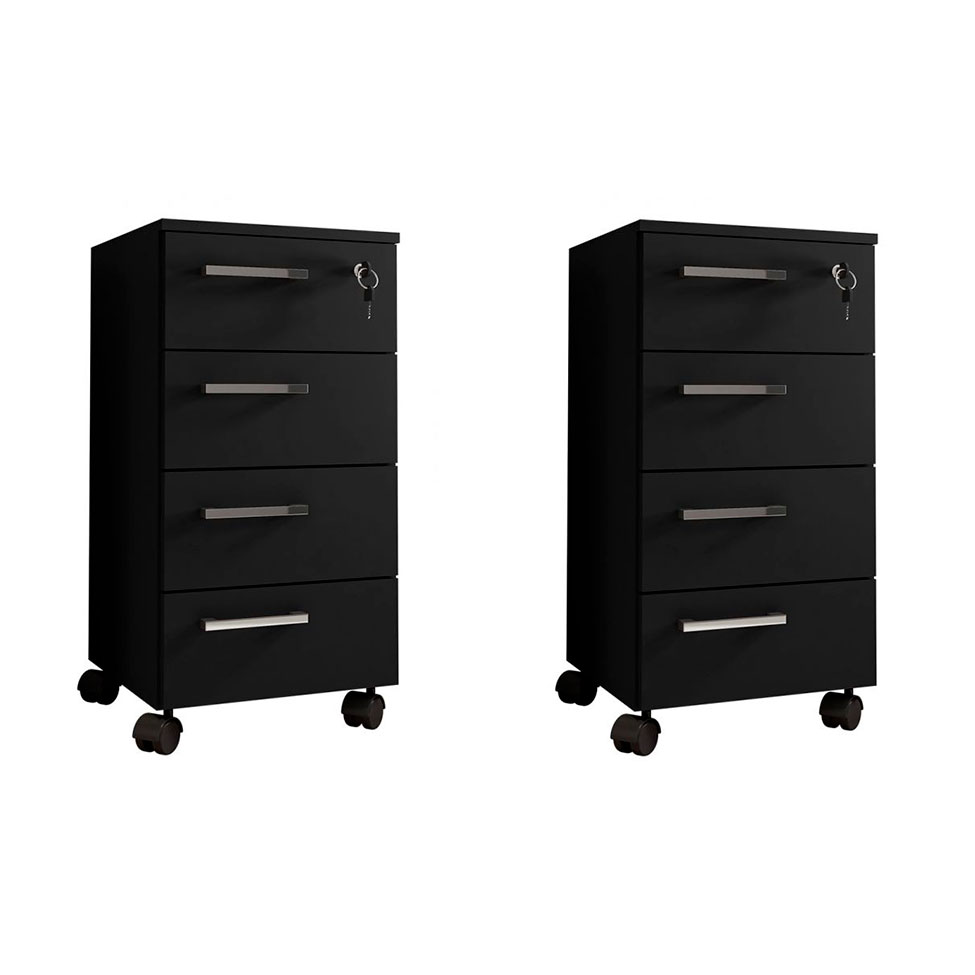 Conjunto com 2 Gaveteiros Paris 8 GV Preto
