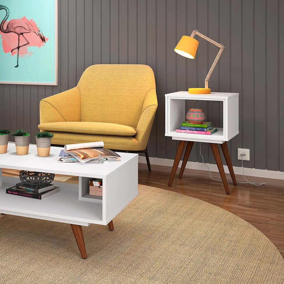 Conjunto com 2 Mesas Laterais Retangulares Retrô Branco