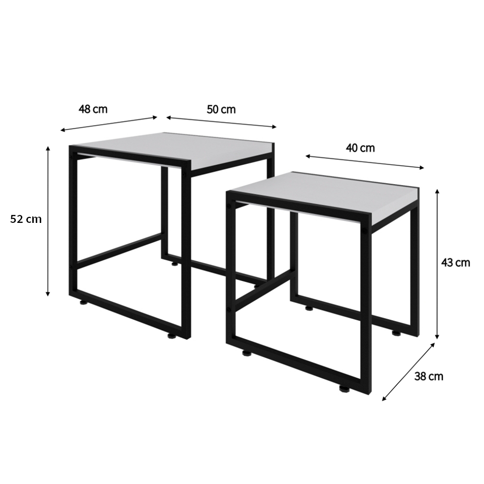 Conjunto com 2 Mesas Laterais Wooden Branca e Preto