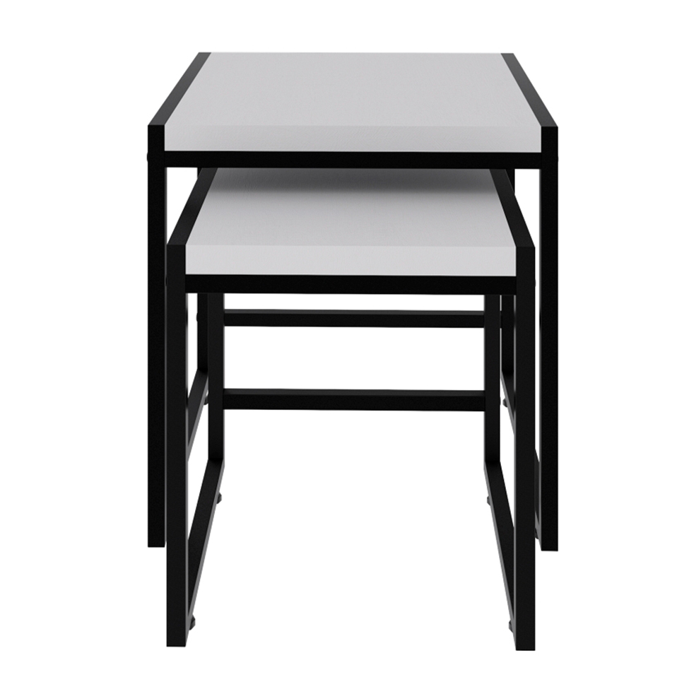 Conjunto com 2 Mesas Laterais Wooden Branca e Preto