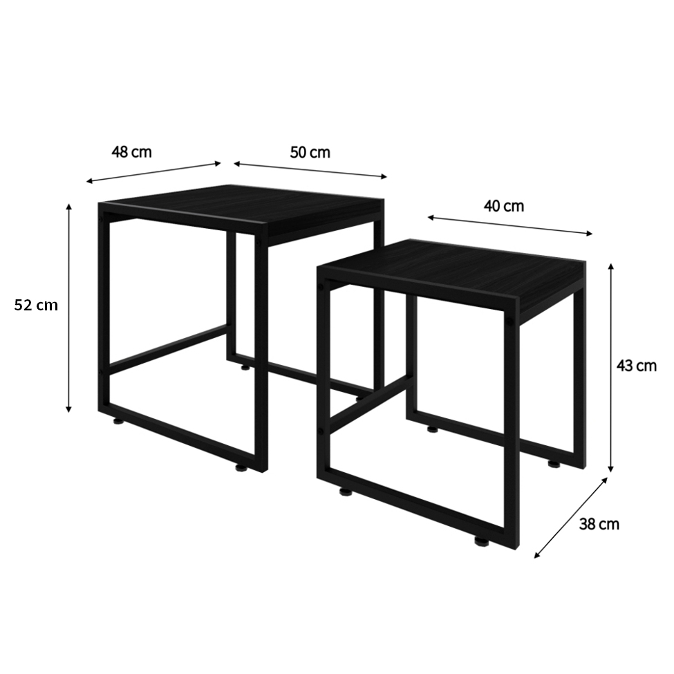 Conjunto com 2 Mesas Laterais Wooden Ônix e Preto