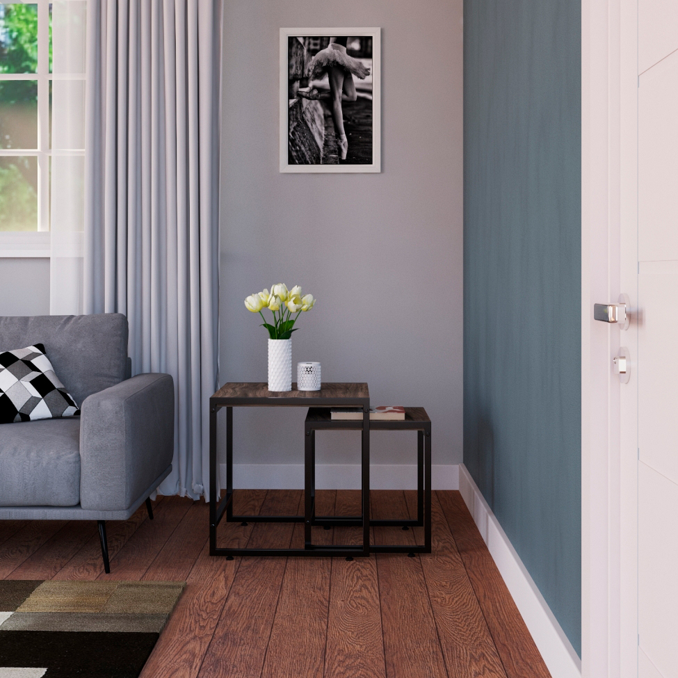 Conjunto com 2 Mesas Laterais Wooden Carvalho Dark e Preto