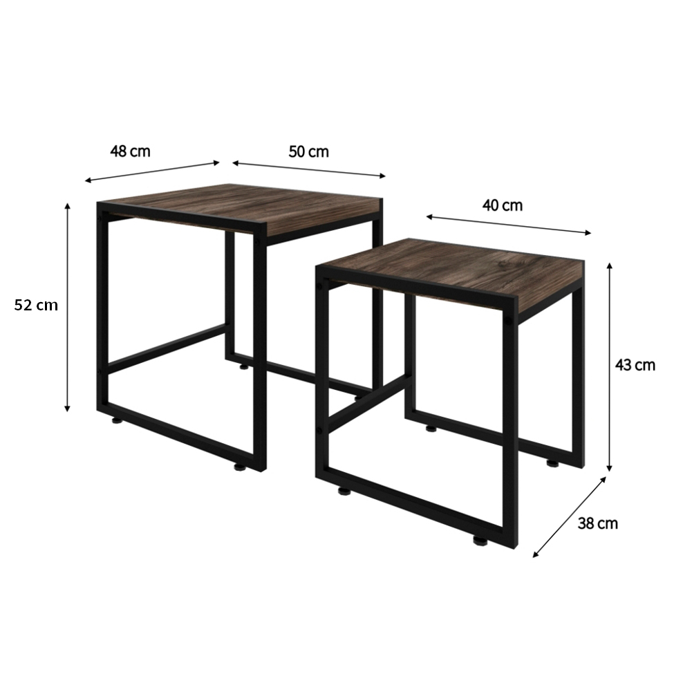 Conjunto com 2 Mesas Laterais Wooden Carvalho Dark e Preto