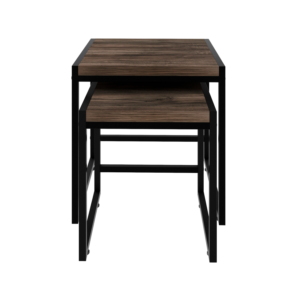 Conjunto com 2 Mesas Laterais Wooden Carvalho Dark e Preto