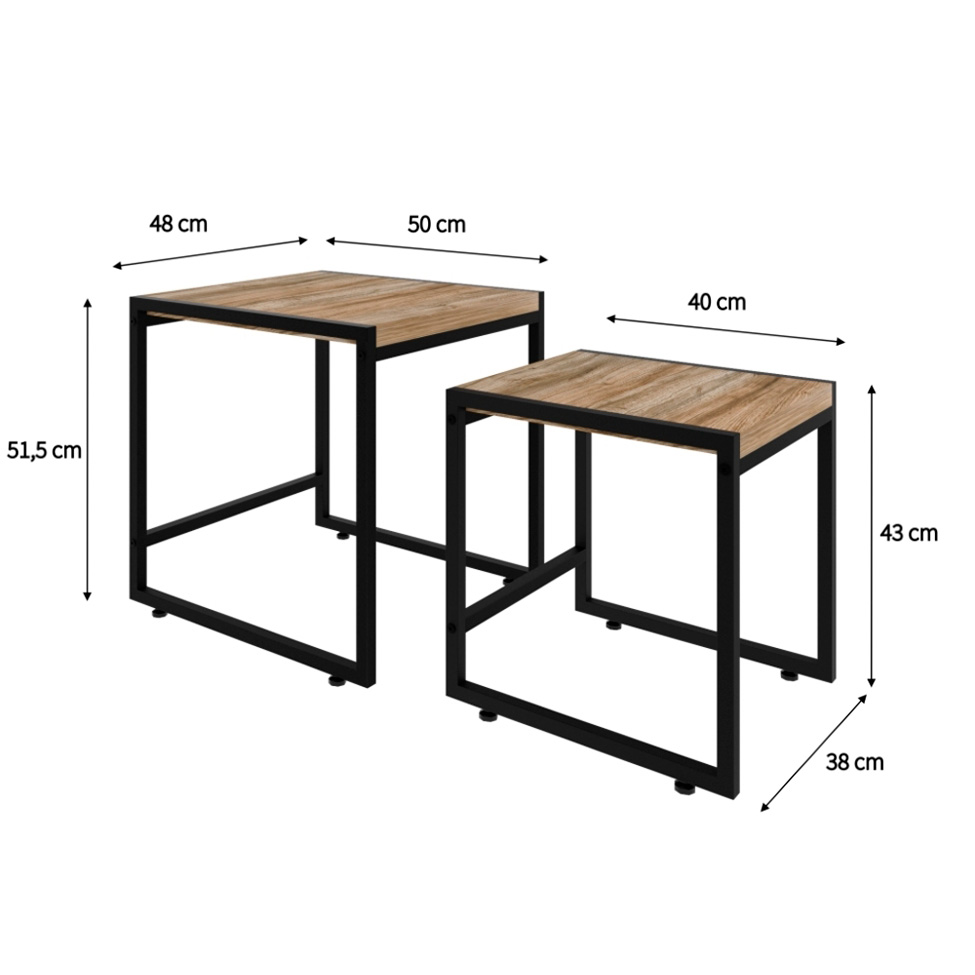 Conjunto com 2 Mesas Laterais Wooden Carvalho e Preta