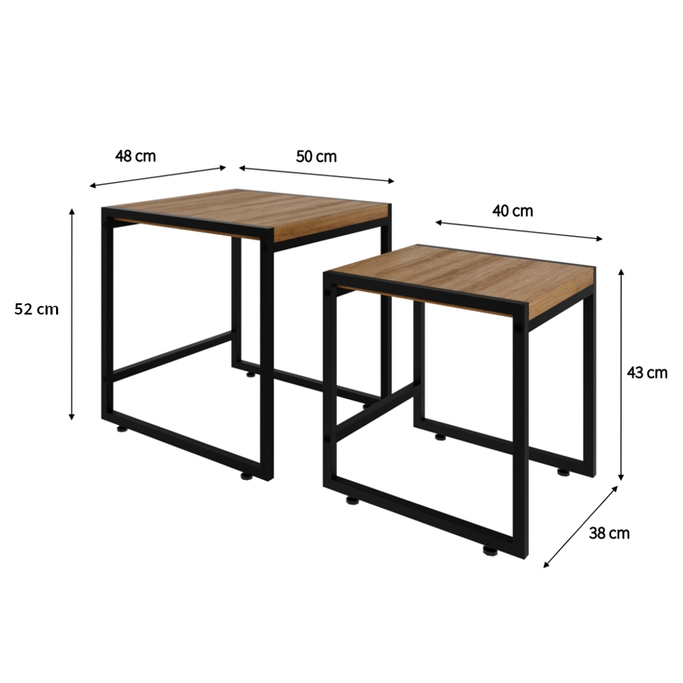 Conjunto com 2 Mesas Laterais Wooden Mel e Preto