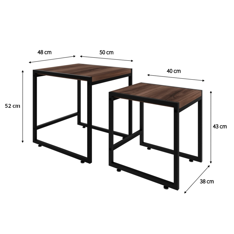 Conjunto com 2 Mesas Laterais Wooden Nogal e Preto