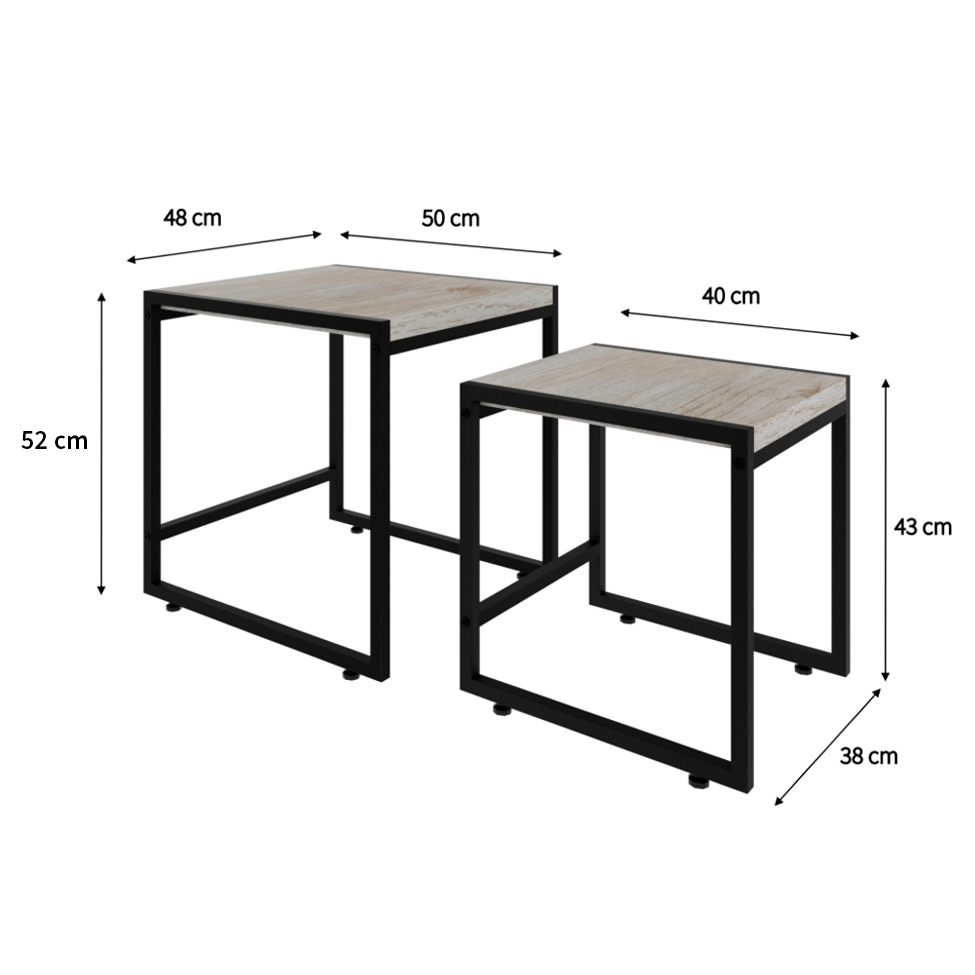 Conjunto com 2 Mesas Laterais Wooden Snow e Preto