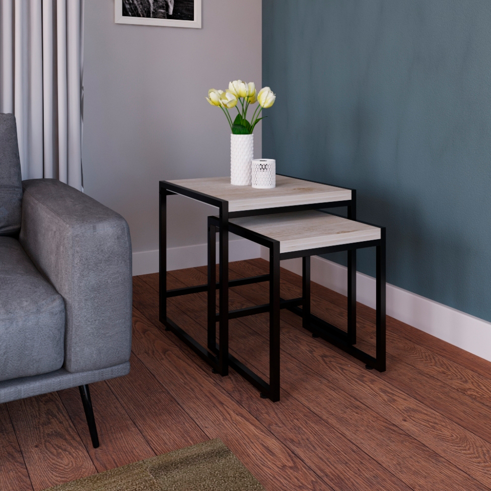 Conjunto com 2 Mesas Laterais Wooden Snow e Preto