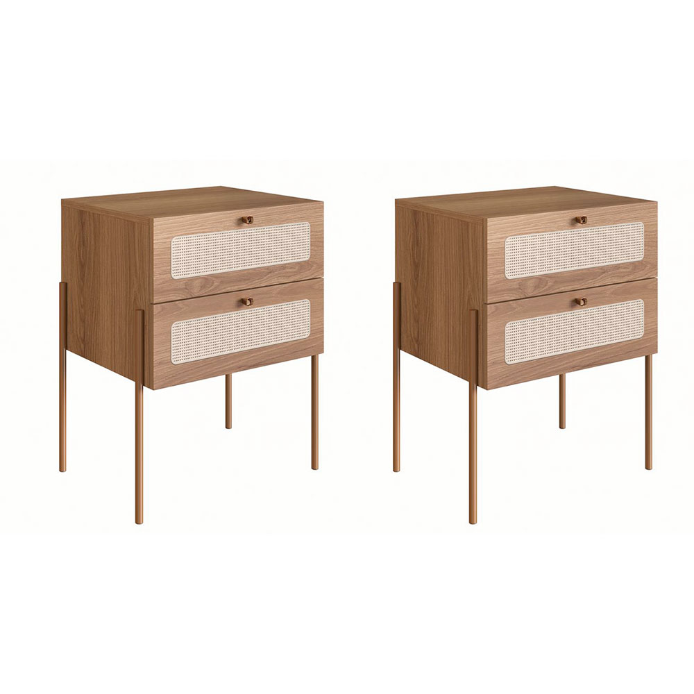 Conjunto com 2 Mesas de Cabeceira Oslo 4 Gavetas Hanover e Dourado