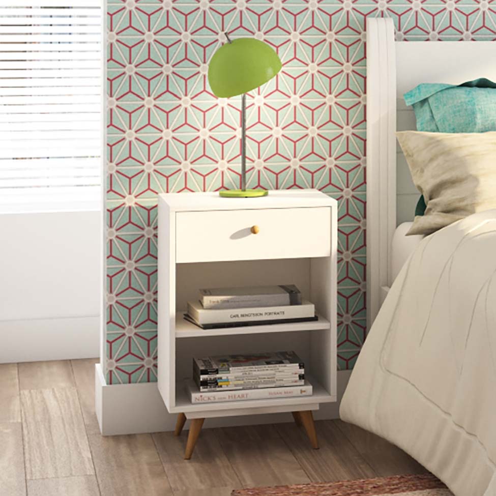 Conjunto com 2 Mesas de Cabeceira Retrô Plus 1 Gaveta Branca