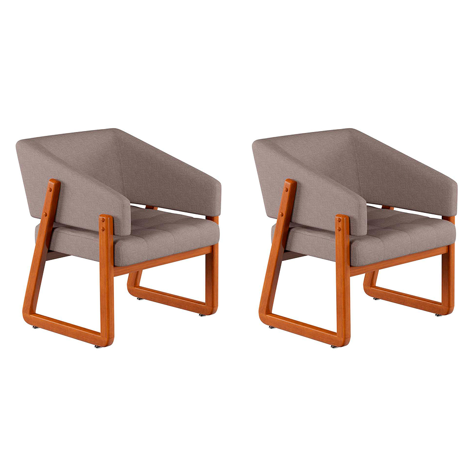 Conjunto com 2 Poltronas Air Linho Cinza e Amêndoa