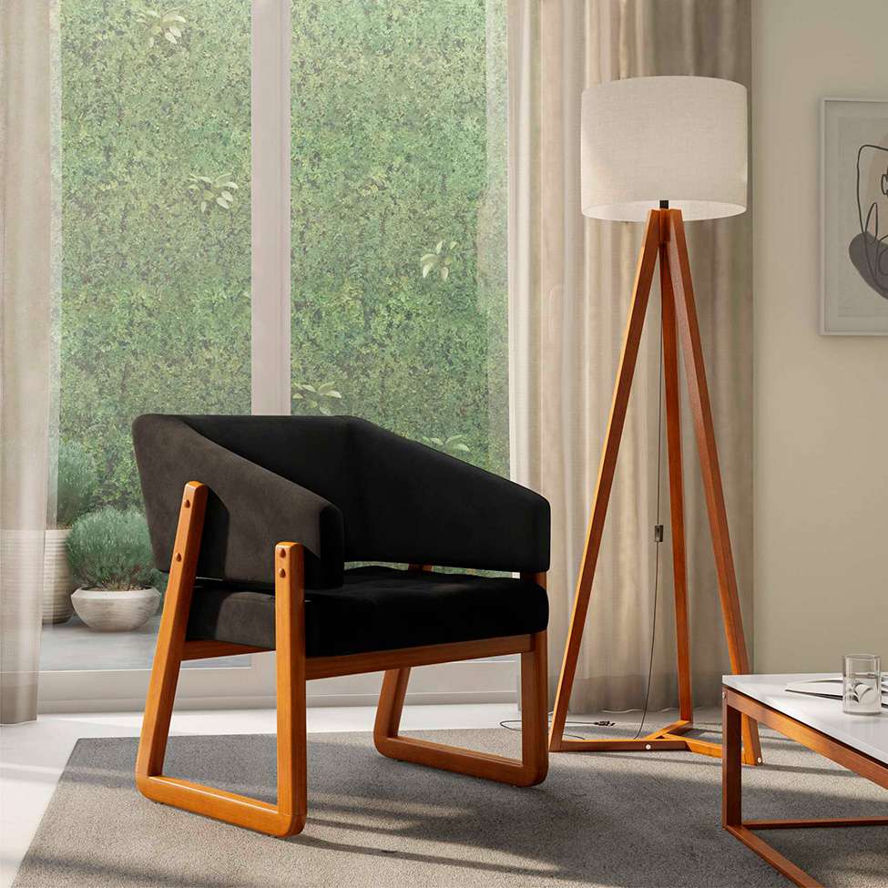 Conjunto com 2 Poltronas Air Veludo Preto e Amêndoa
