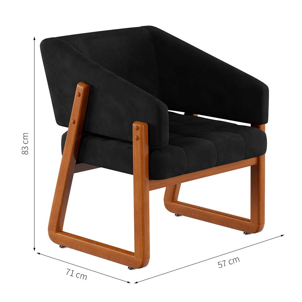 Conjunto com 2 Poltronas Air Veludo Preto e Amêndoa