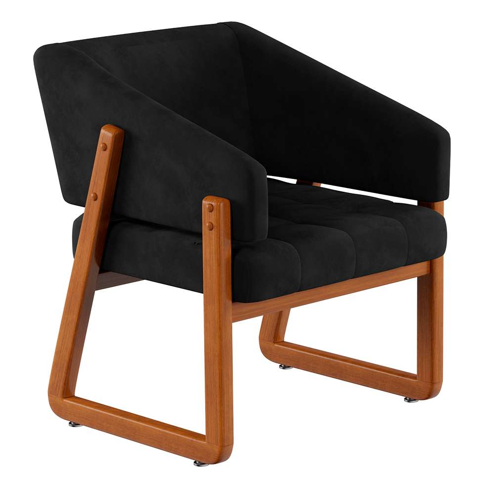 Conjunto com 2 Poltronas Air Veludo Preto e Amêndoa