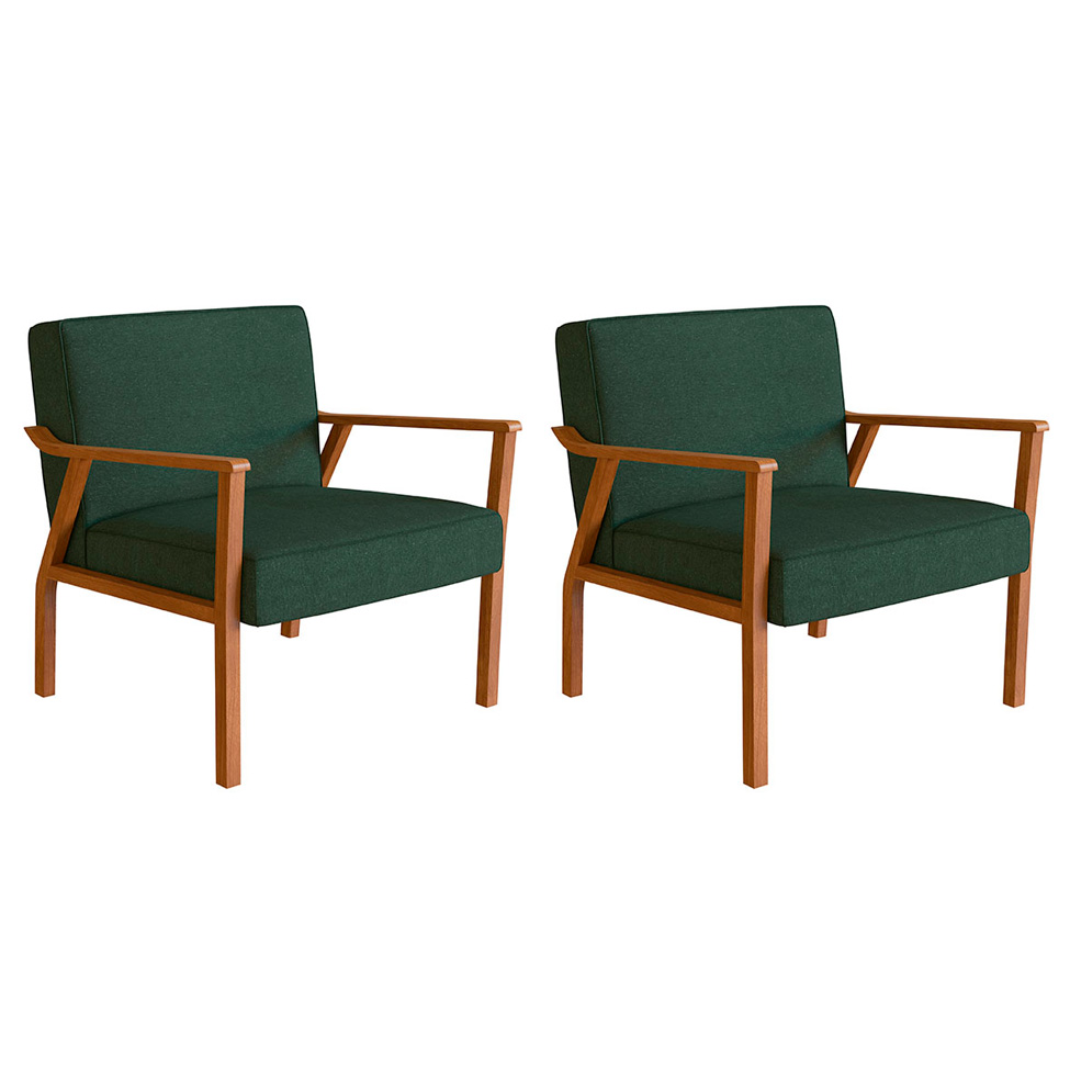 Conjunto com 2 Poltronas Antonia Algodão Verde e Nogueira